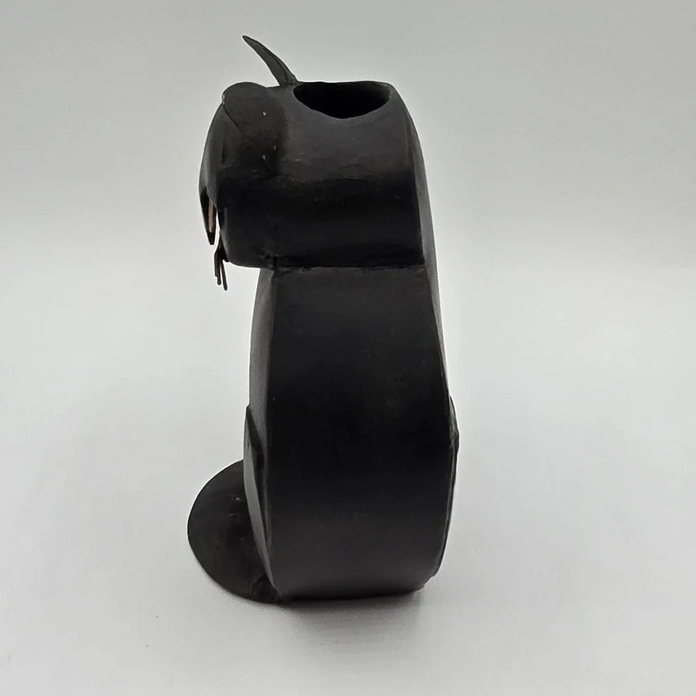 VTG Metal Iron Folk Art Cat Candlestick Holder Black Gold Cottagecore Halloween